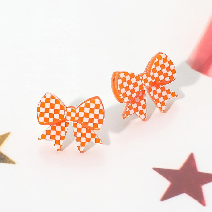 Checkerboard Bow Stud Earrings, Game Day Team Spirit Jewelry