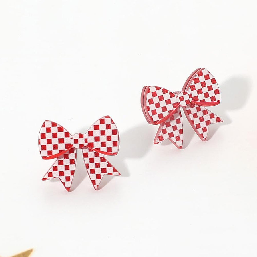 Checkerboard Bow Stud Earrings, Game Day Team Spirit Jewelry