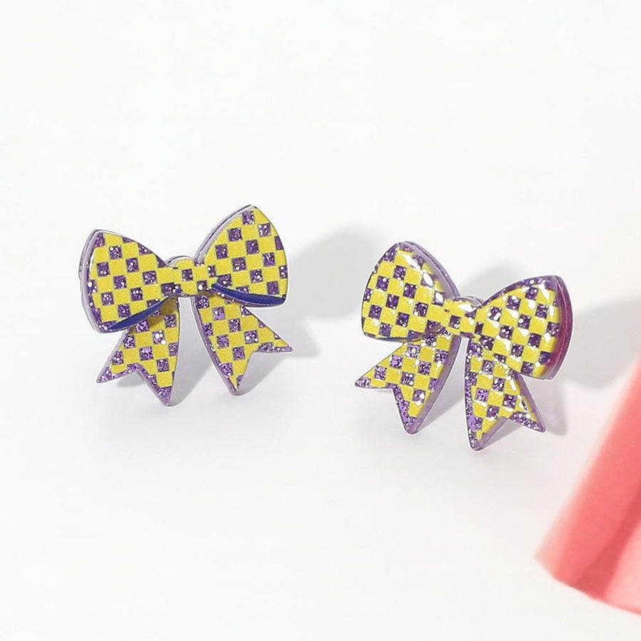 Checkerboard Bow Stud Earrings, Game Day Team Spirit Jewelry