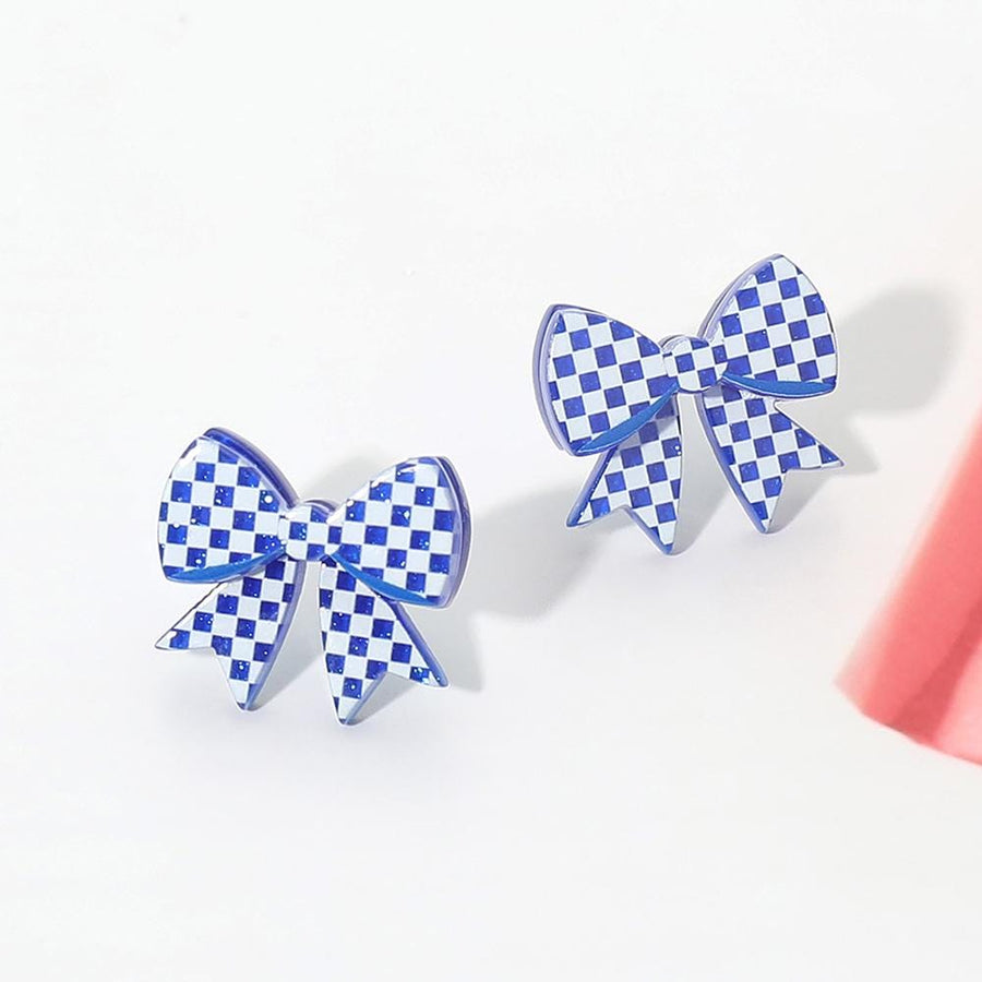 Checkerboard Bow Stud Earrings, Game Day Team Spirit Jewelry