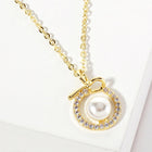Gold Dipped Pearl Halo Charm Pendant Necklace, CZ Sparkle, Bridal Wedding Jewelry