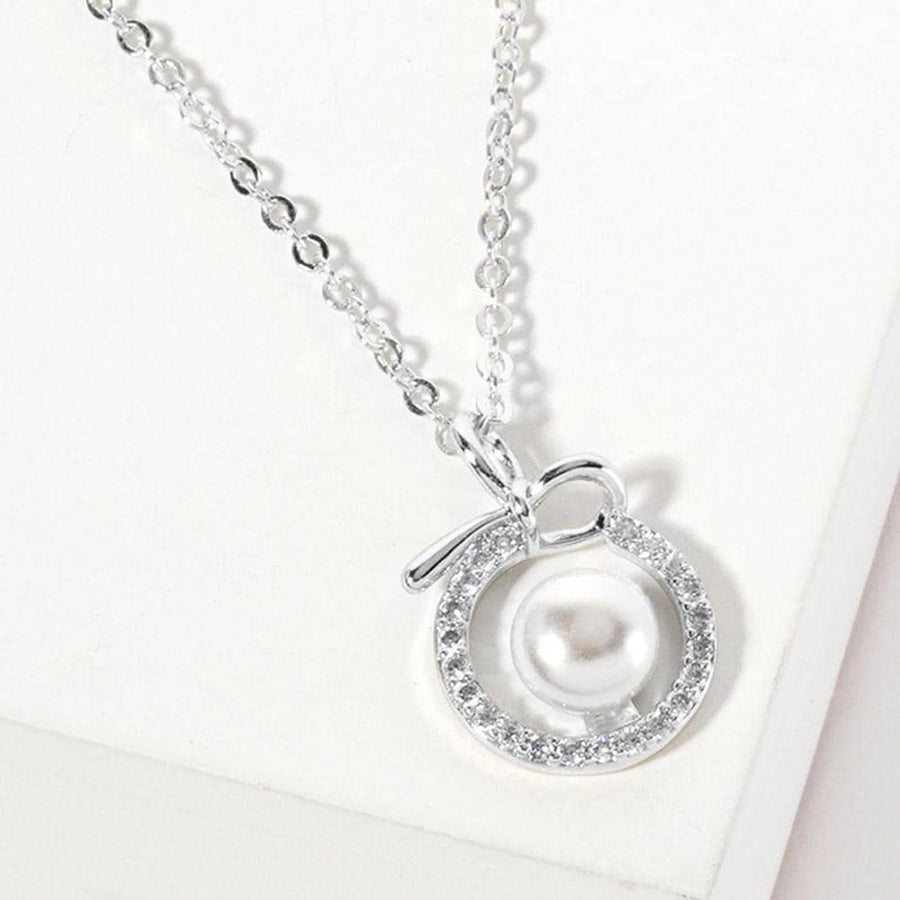 Gold Dipped Pearl Halo Charm Pendant Necklace, CZ Sparkle, Bridal Wedding Jewelry