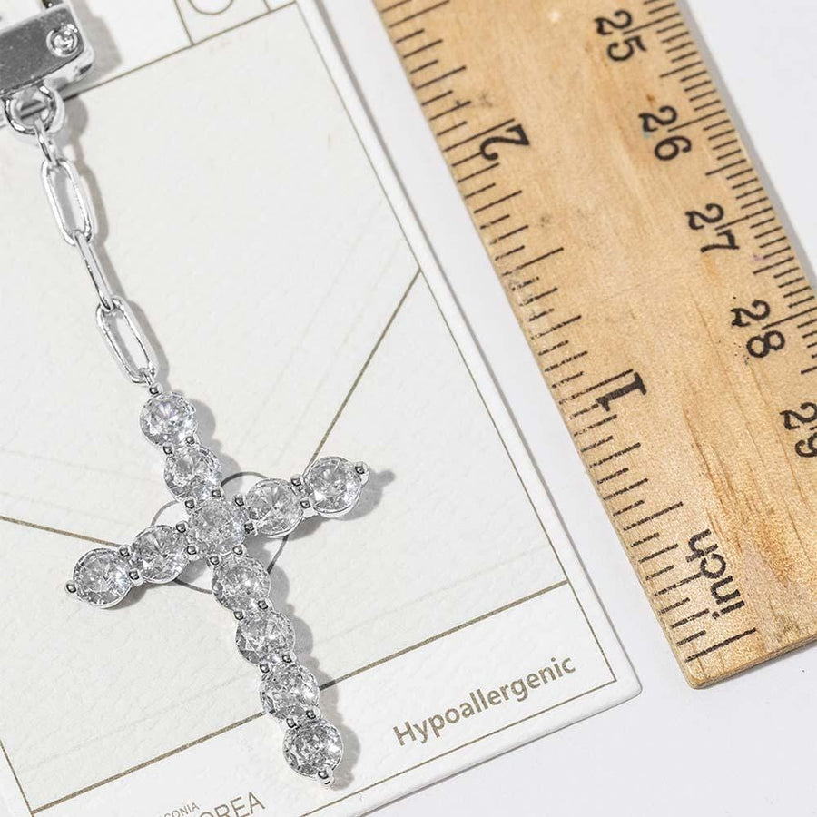 Gold Dipped CZ Cross Bag Charm Keychain, Faith Purse Accessory, Christian Gift
