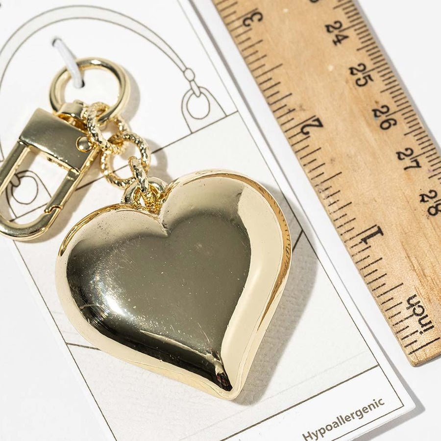 Gold Dipped Puffy Heart Keychain Bag Charm, Trendy Statement Accessory