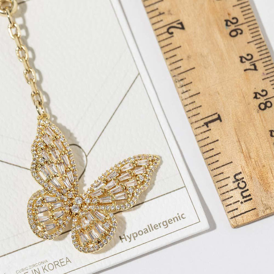Gold Dipped CZ Pave Butterfly Keychain Bag Charm, Shimmering Crystal Accent Accessory