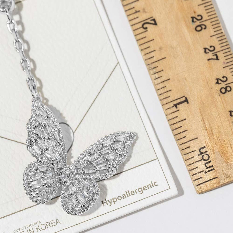 Gold Dipped CZ Pave Butterfly Keychain Bag Charm, Shimmering Crystal Accent Accessory