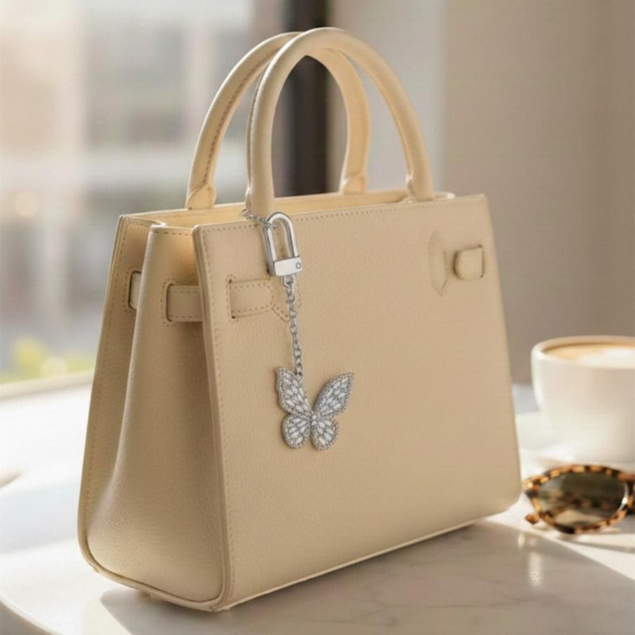 Gold Dipped CZ Pave Butterfly Keychain Bag Charm, Shimmering Crystal Accent Accessory