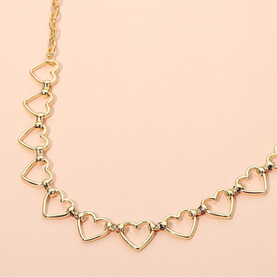 Open Heart Link Chain Necklace, Gold Tone, Layering Statement Jewelry