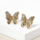 Rhinestone Paved Butterfly Stud Earrings, Crystal Pave Butterfly Earring, Dainty Nature Inspired Studs