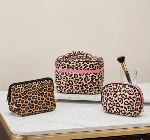 Leopard Print Cosmetic Pouch, Animal Print Travel Makeup Bag, Toiletry Organizer