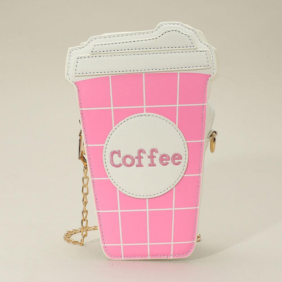 Faux Leather Coffee Cup Crossbody Bag, Novelty Mini Handbag, Barista Style Shoulder Bag