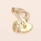Gold Dipped Guitar Music Note Brooch, Sparkling Rhinestone Lapel Pin, Musician Accessory