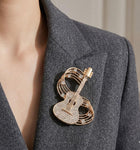 Gold Dipped Guitar Music Note Brooch, Sparkling Rhinestone Lapel Pin, Musician Accessory