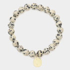 Natural Stone Hammered Metal Charm Stretch Bracelet, Boho Beaded Jewelry