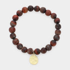 Natural Stone Hammered Metal Charm Stretch Bracelet, Boho Beaded Jewelry