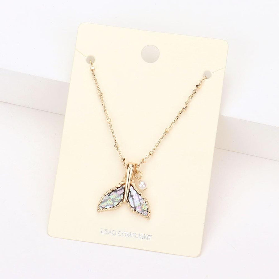 Patterned Whale Tail Pearl Pendant Necklace, Ocean Lover Coastal Jewelry