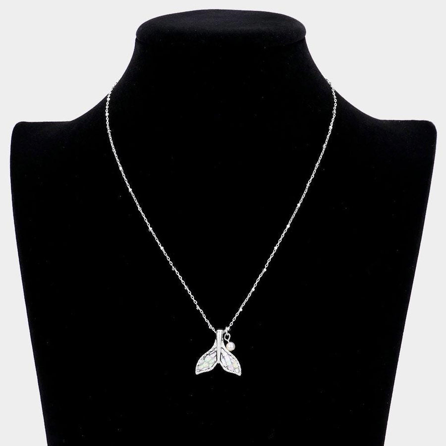 Patterned Whale Tail Pearl Pendant Necklace, Ocean Lover Coastal Jewelry