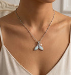 Patterned Whale Tail Pearl Pendant Necklace, Ocean Lover Coastal Jewelry
