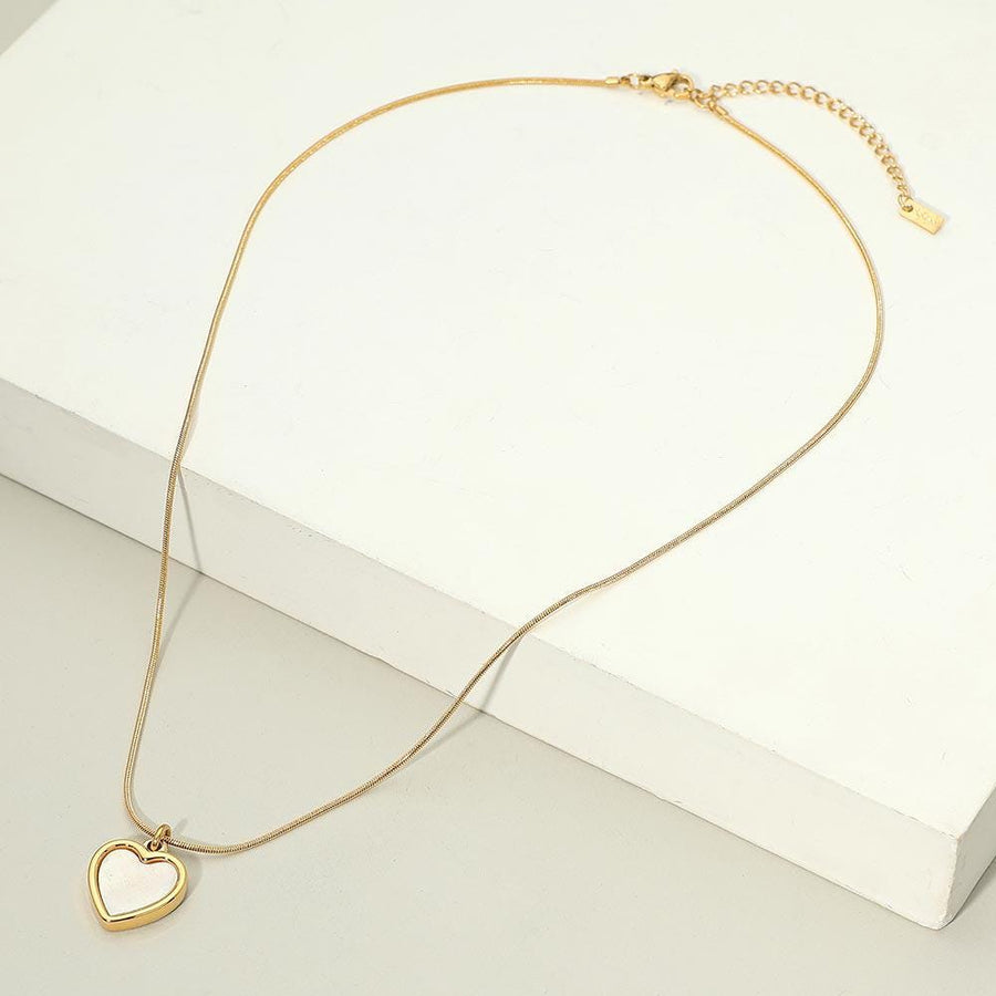 18K Gold Dipped Mother of Pearl Heart Necklace, Dainty Stainless Steel Pendant