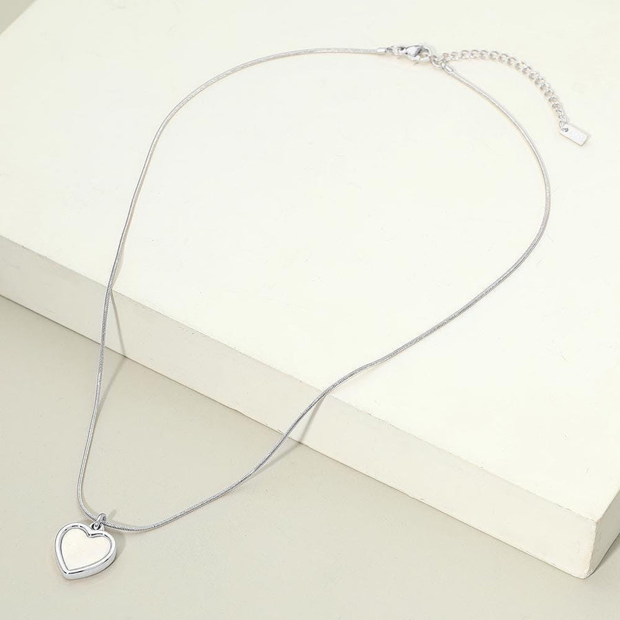 18K Gold Dipped Mother of Pearl Heart Necklace, Dainty Stainless Steel Pendant