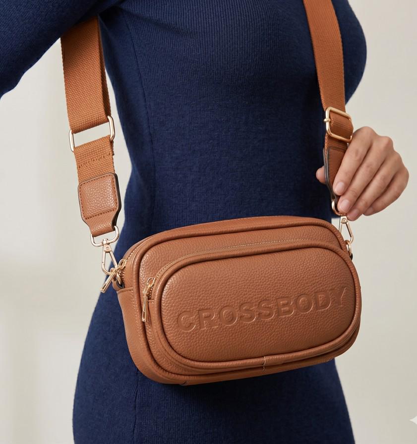 Faux Pebbled Leather Structured Crossbody Bag, Minimalist Everyday Shoulder Purse