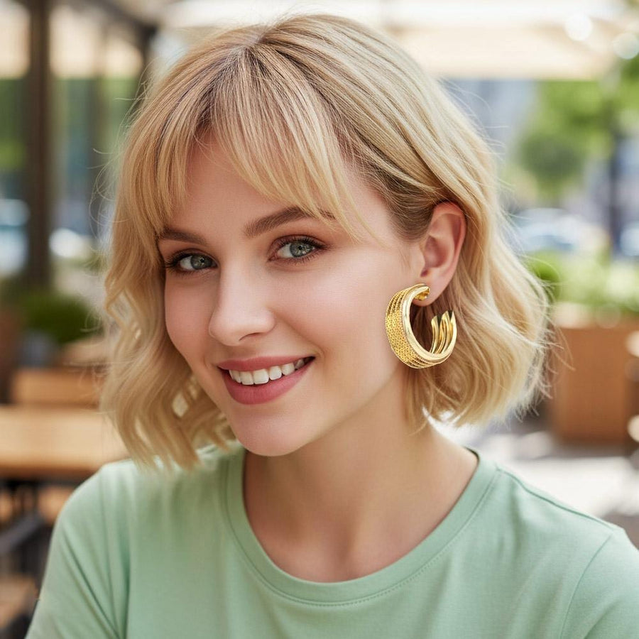 Textured Wide Hoop Earrings, Chunky Statement Hoops, Modern Everyday Jewelry