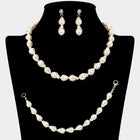 Teardrop Pearl Jewelry Set, Elegant Necklace and Earrings, Bridal Wedding Accessory
