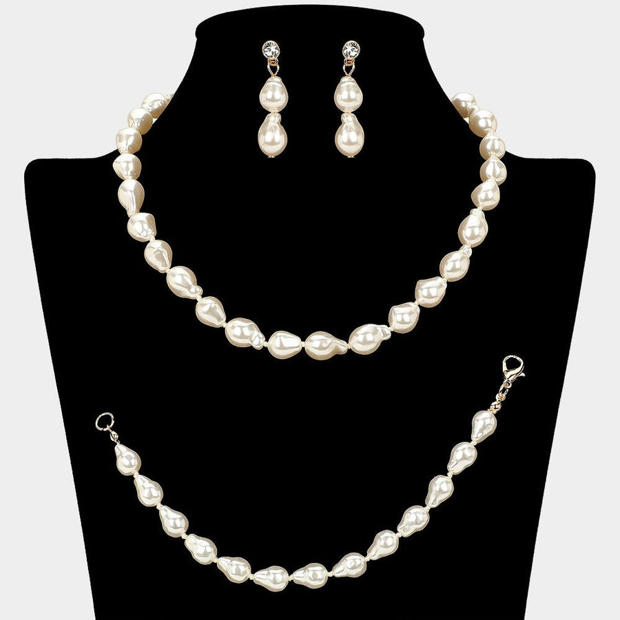 Teardrop Pearl Jewelry Set, Elegant Necklace and Earrings, Bridal Wedding Accessory