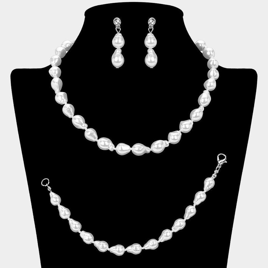 Teardrop Pearl Jewelry Set, Elegant Necklace and Earrings, Bridal Wedding Accessory