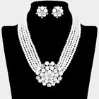 Pearl Cluster Flower Jewelry Set, Necklace, Clip On Earrings, Bridal Floral Pearls
