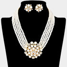 Pearl Cluster Flower Jewelry Set, Necklace, Clip On Earrings, Bridal Floral Pearls