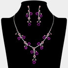 Rhinestone Rose Flower Vine Necklace Set, Elegant Crystal Bridal Jewelry