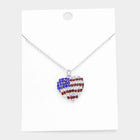 Rhinestone American Flag Heart Pendant Necklace, USA Patriotic Jewelry, Fourth of July Charm
