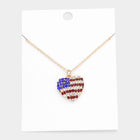 Rhinestone American Flag Heart Pendant Necklace, USA Patriotic Jewelry, Fourth of July Charm