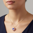 Rhinestone American Flag Heart Pendant Necklace, USA Patriotic Jewelry, Fourth of July Charm