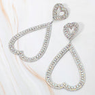 Rhinestone Open Heart Dangle Earrings, Glamorous Statement Jewelry, Evening Party Accessory