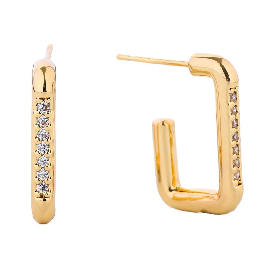 14K Gold Dipped Square Hoop Earrings, Pave CZ Dainty Minimalist Jewelry