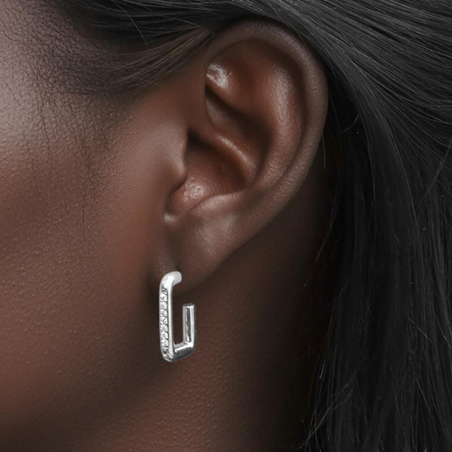 14K Gold Dipped Square Hoop Earrings, Pave CZ Dainty Minimalist Jewelry