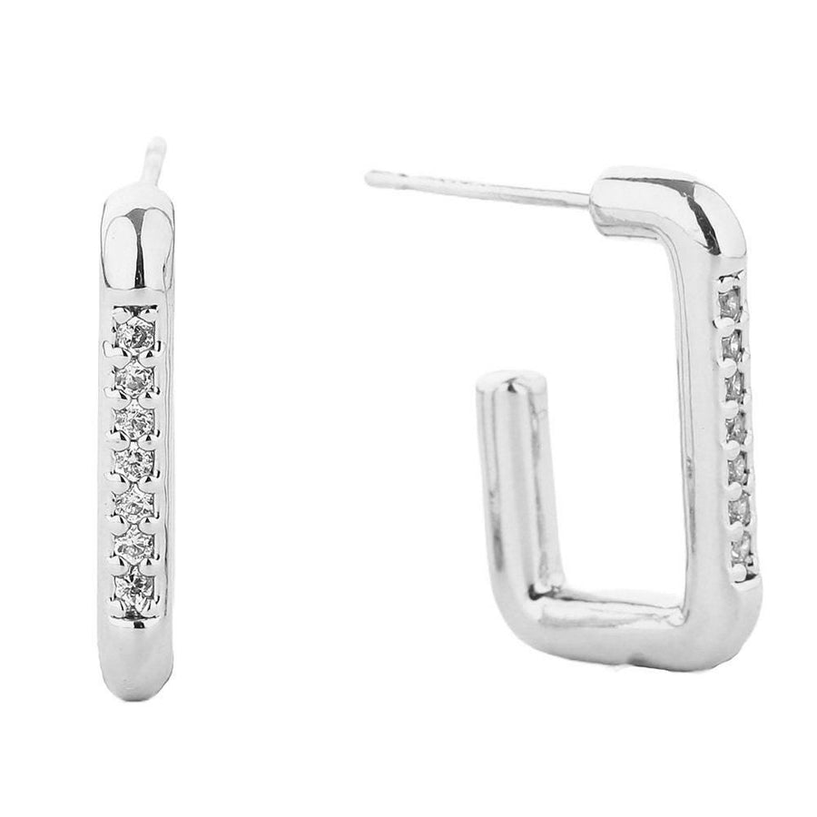 14K Gold Dipped Square Hoop Earrings, Pave CZ Dainty Minimalist Jewelry