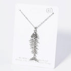 Crystal Pave Fishbone Pendant Necklace, Edgy Minimalist Charm Jewelry
