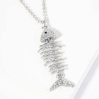 Crystal Pave Fishbone Pendant Necklace, Edgy Minimalist Charm Jewelry