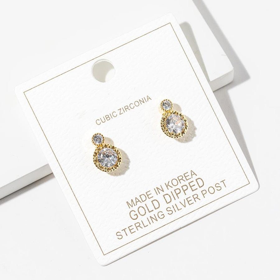Gold Dipped Double Halo CZ Stud Earrings, Diamond Look Bridal Jewelry