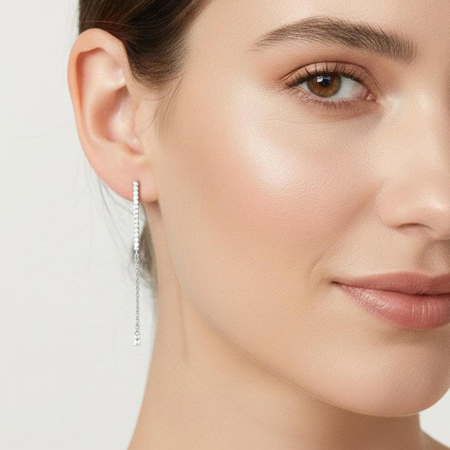 Gold Dipped CZ Pave Linear Bar Drop Earrings, Minimalist Bridal Jewelry
