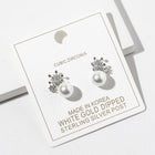Gold Dipped CZ Crown Pearl Drop Stud Earrings, Bridal Pearl Earring, Dainty Elegant Studs