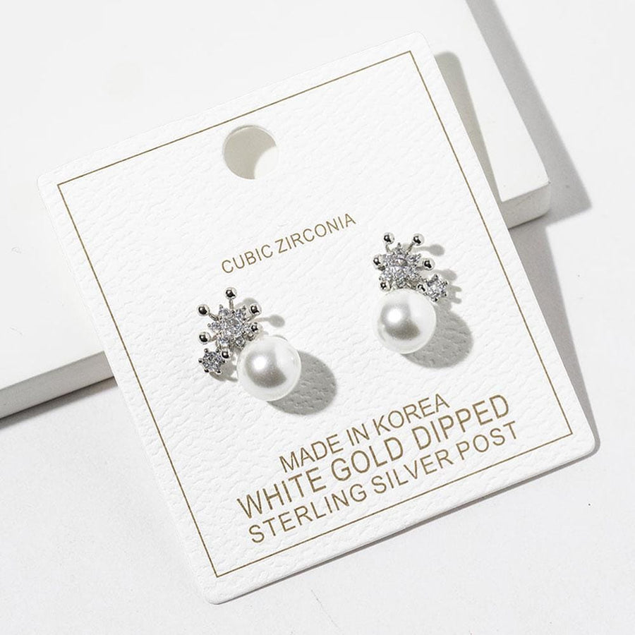 Gold Dipped CZ Crown Pearl Drop Stud Earrings, Bridal Pearl Earring, Dainty Elegant Studs