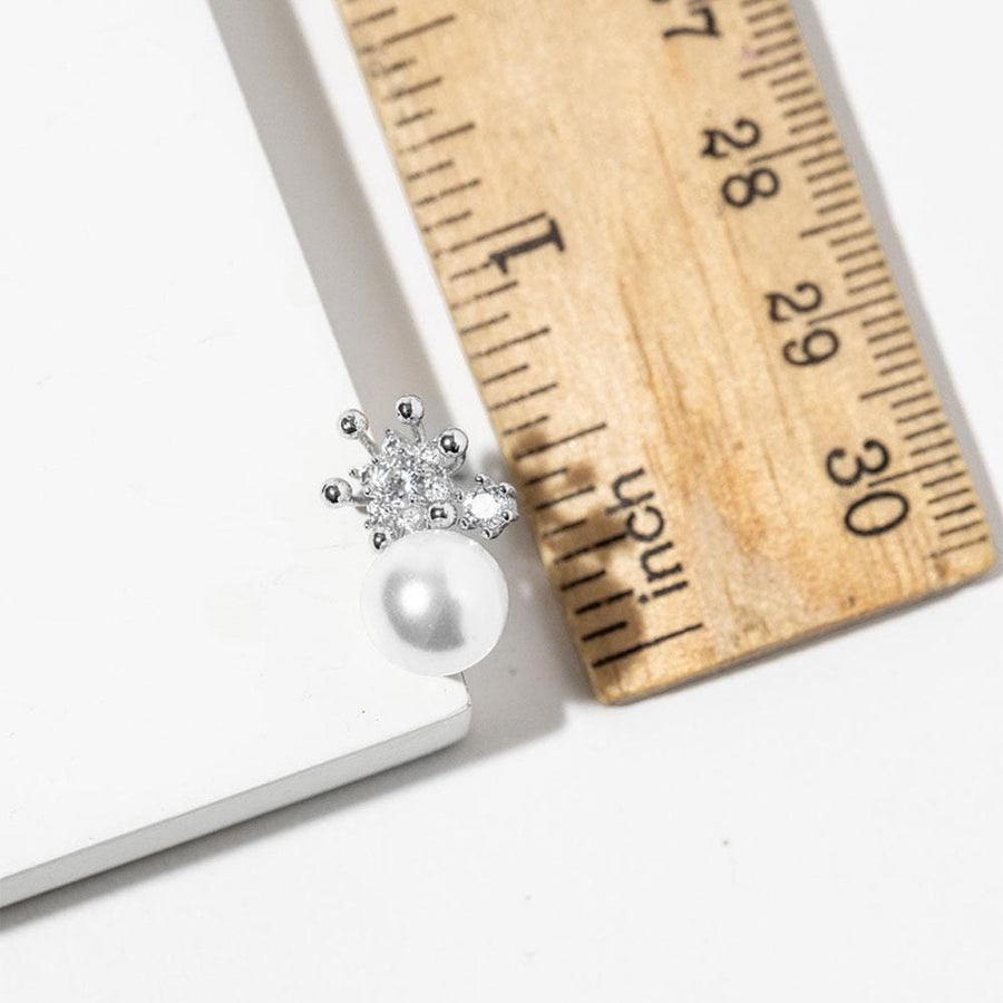 Gold Dipped CZ Crown Pearl Drop Stud Earrings, Bridal Pearl Earring, Dainty Elegant Studs