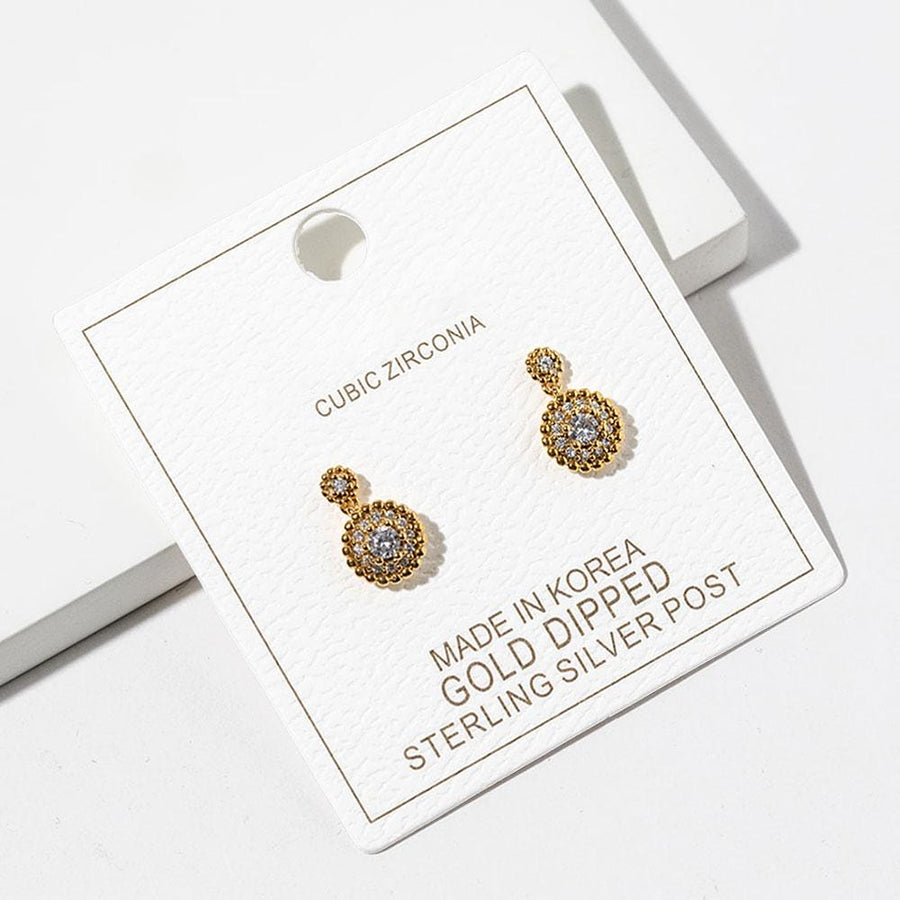 Gold Dipped Round CZ Drop Dangle Earrings, Minimalist Bridal Wedding Jewelry