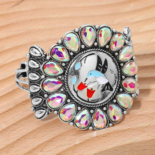 Western Hummingbird Conch Cuff Bracelet, Engraved Bird Statement Jewelry