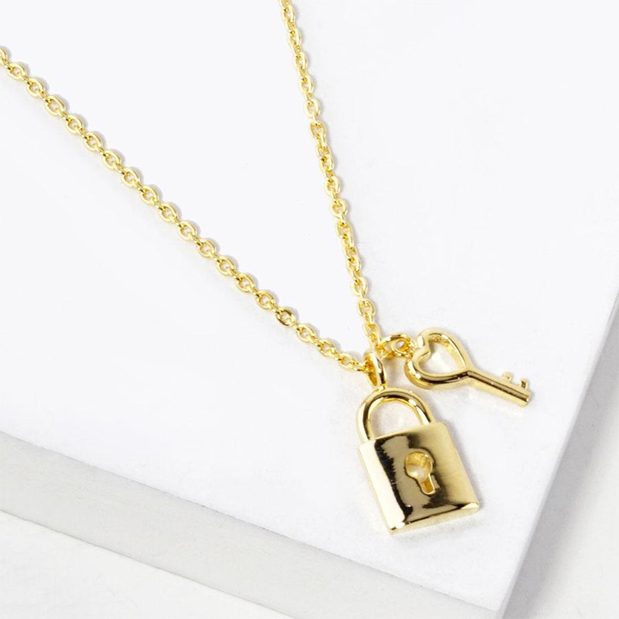 Gold Dipped Lock and Key Pendant Necklace, Minimalist Symbol of Connection