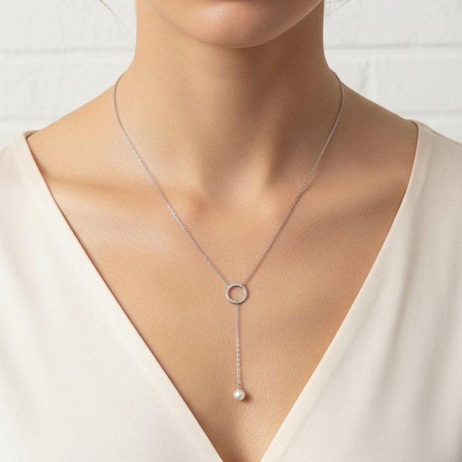 Gold Dipped CZ Pave Ring Pearl Drop Necklace, Minimalist Bridal Jewelry